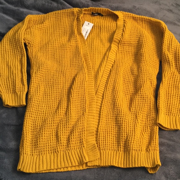 mustard waffle knit cardigan